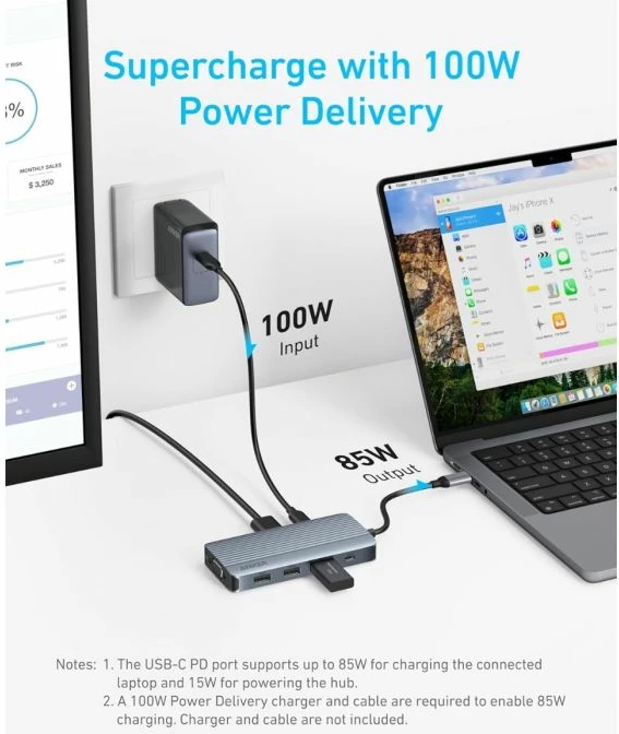 Hub USB-C ANKER PowerExpand A83790A2, 8-në-1, triple display, 2x HDMI + VGA, USB-A/USB-C 5Gbps, PD pass-through 85W, gri