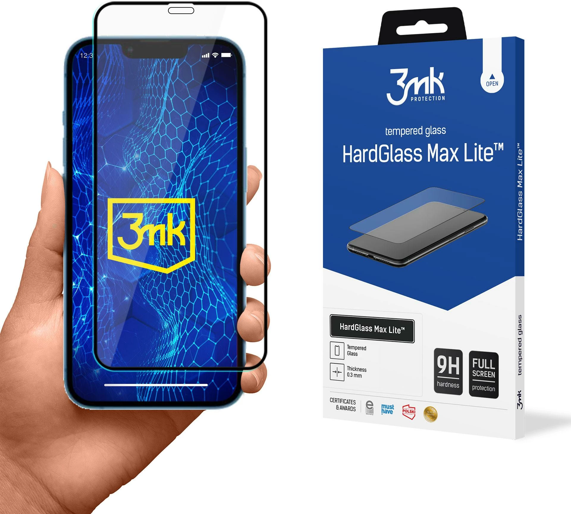 Xham i temperuar 3mk HardGlass Lite për iPhone 13 mini, 9H, i zi