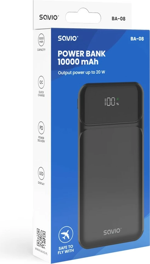 Powerbank Savio BA-08, 10000 mAh, i zi