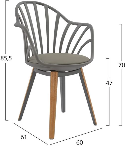 Karrige ngrënieje FH8049.10 Anais gri me këmbë druri 60x61x85,5 cm, set prej 4 copësh