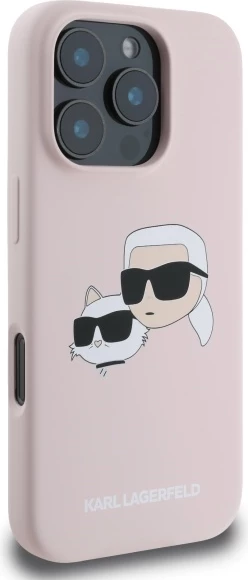 Mbështjellës Karl Lagerfeld Silicone Case Heads Print MagSafe për iPhone 16 Pro Max, Rozë
