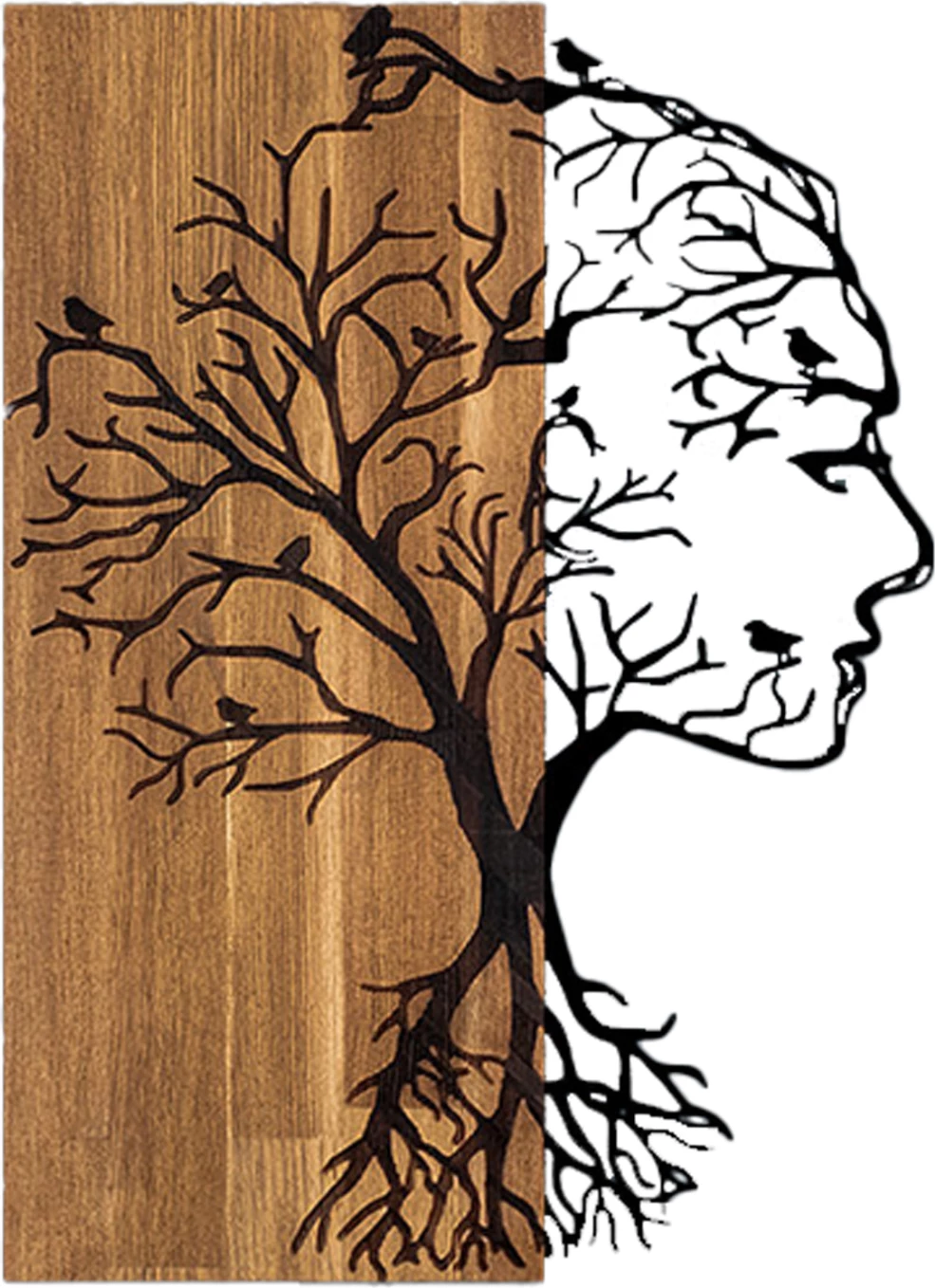 Dekor muri figurë gruaje, metal i zi, dru, FH4754, 43x3x58cm