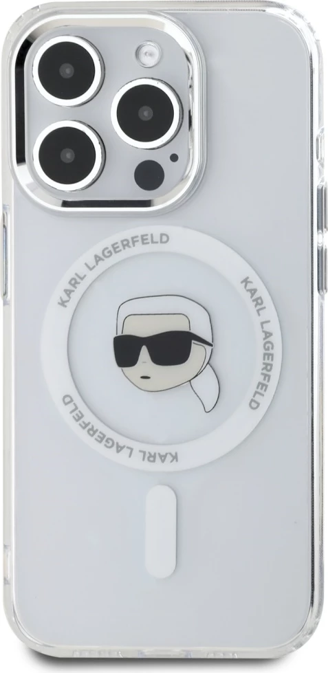 Mbështjellës Karl Lagerfeld IML Metal Karl Head MagSafe për iPhone 15 Pro Max, Bardhë