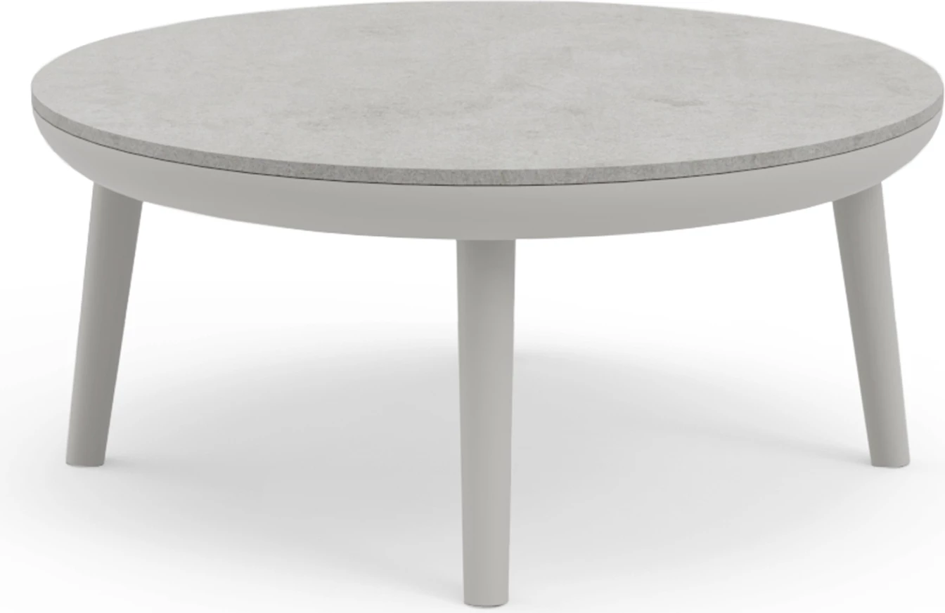 Tavolinë e ulët për kafe, rrethore, ZODIAC, alumin ngjyrë krem e bardhë, xham gri 3D, CD6214.02, 60x28cm