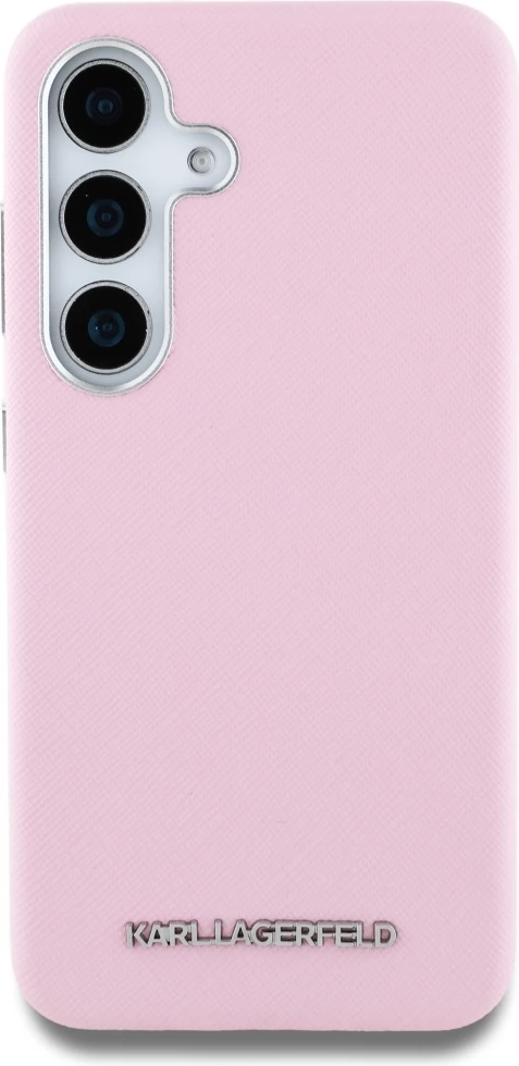 Mbështjellës Karl Lagerfeld Saffiano Full Wrapped Elongated Metal Logo MagSafe për Samsung Galaxy S25+, Rozë