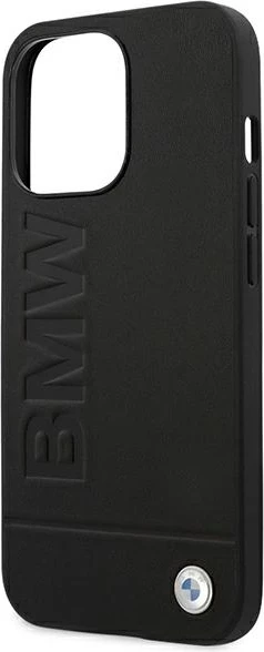 Mbështjellës BMW Leather Stamp për iPhone 14 Pro Max 6.7", lëkurë, zi