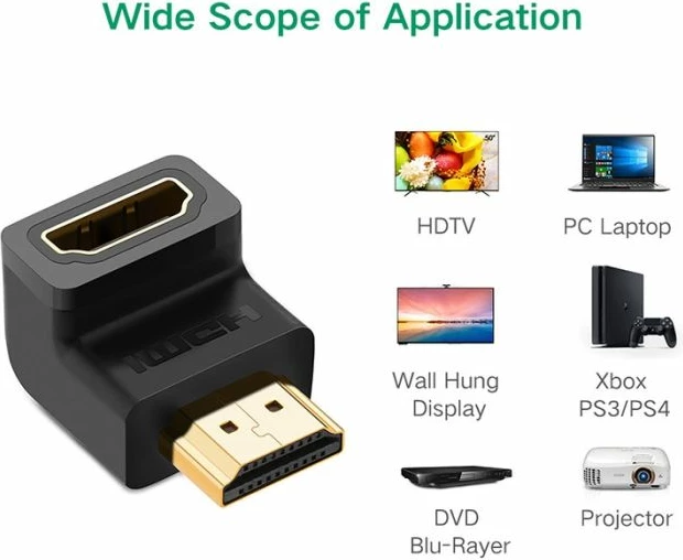 Adapter HDMI UGREEN 20109 këndor (Male në Female) 4K@60Hz, i zi, polybag