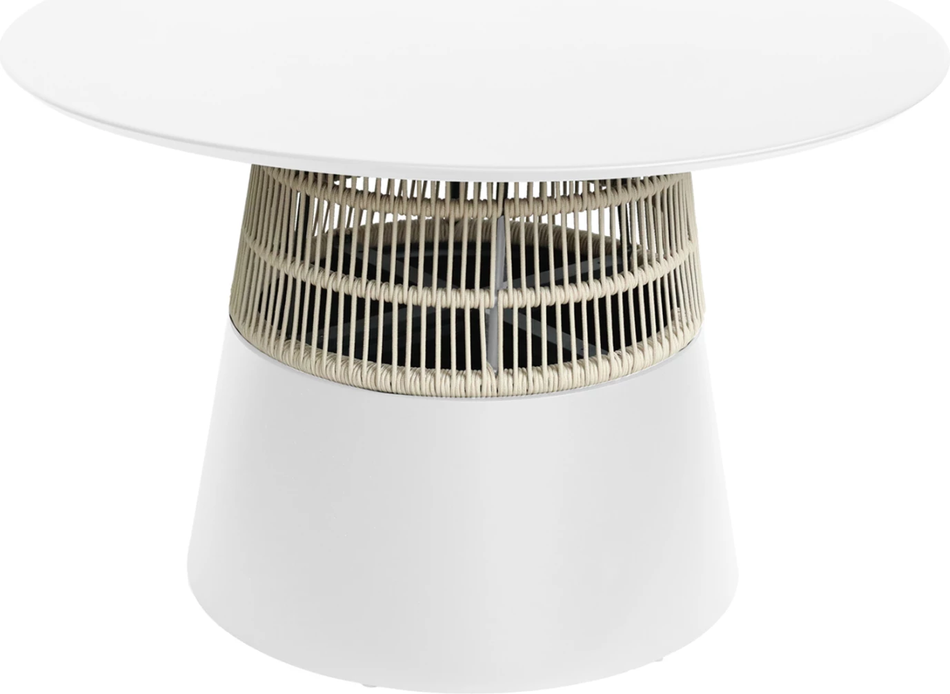 Tavolinë e rrumbullakët SAEID FH6106.02 alumin në të bardhë - litar sintetik në bezhë Φ120x75Hcm