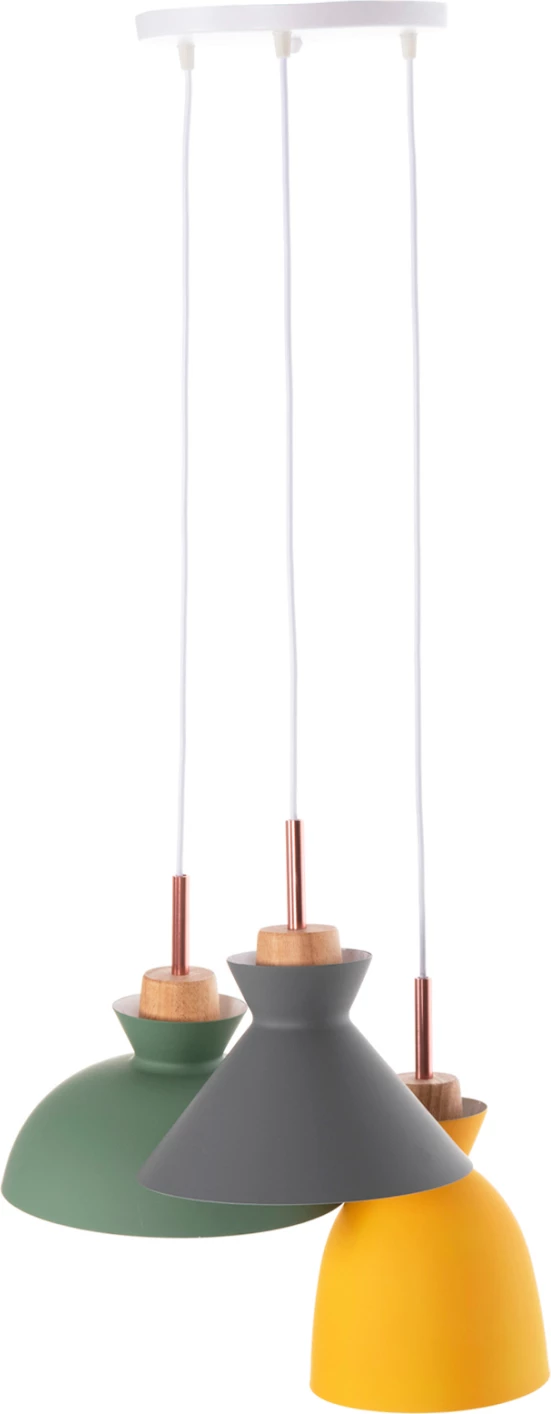 Llambë tavanore varëse FH4141, 3 drita, metal-dru, 3 ngjyra, 105H cm