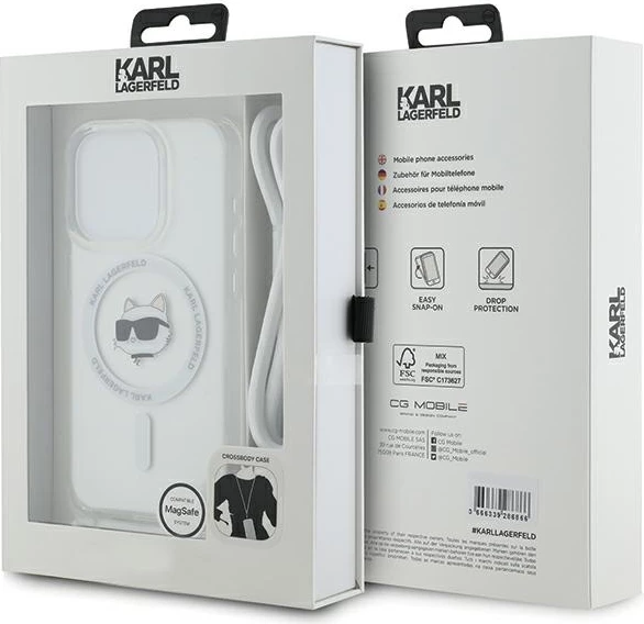 Mbështjellës Karl Lagerfeld IML Choupette Head & Cord MagSafe për iPhone 15 Pro Max, Transparent