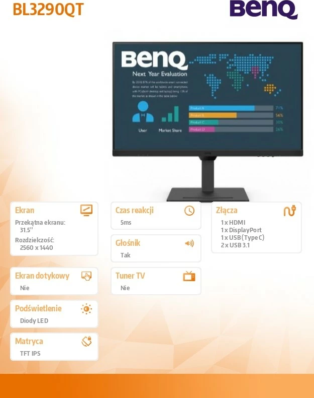 Monitor BenQ BL3290QT, 31.5 inç, 2K QHD, IPS, 75Hz, i zi