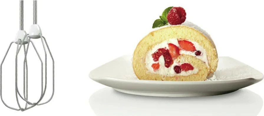 Mikser dore, Bosch MFQ24200, 400 W, 4 shpejtësi + Turbo, i bardhë, me 2 rrahëse dhe 2 kuka brumi