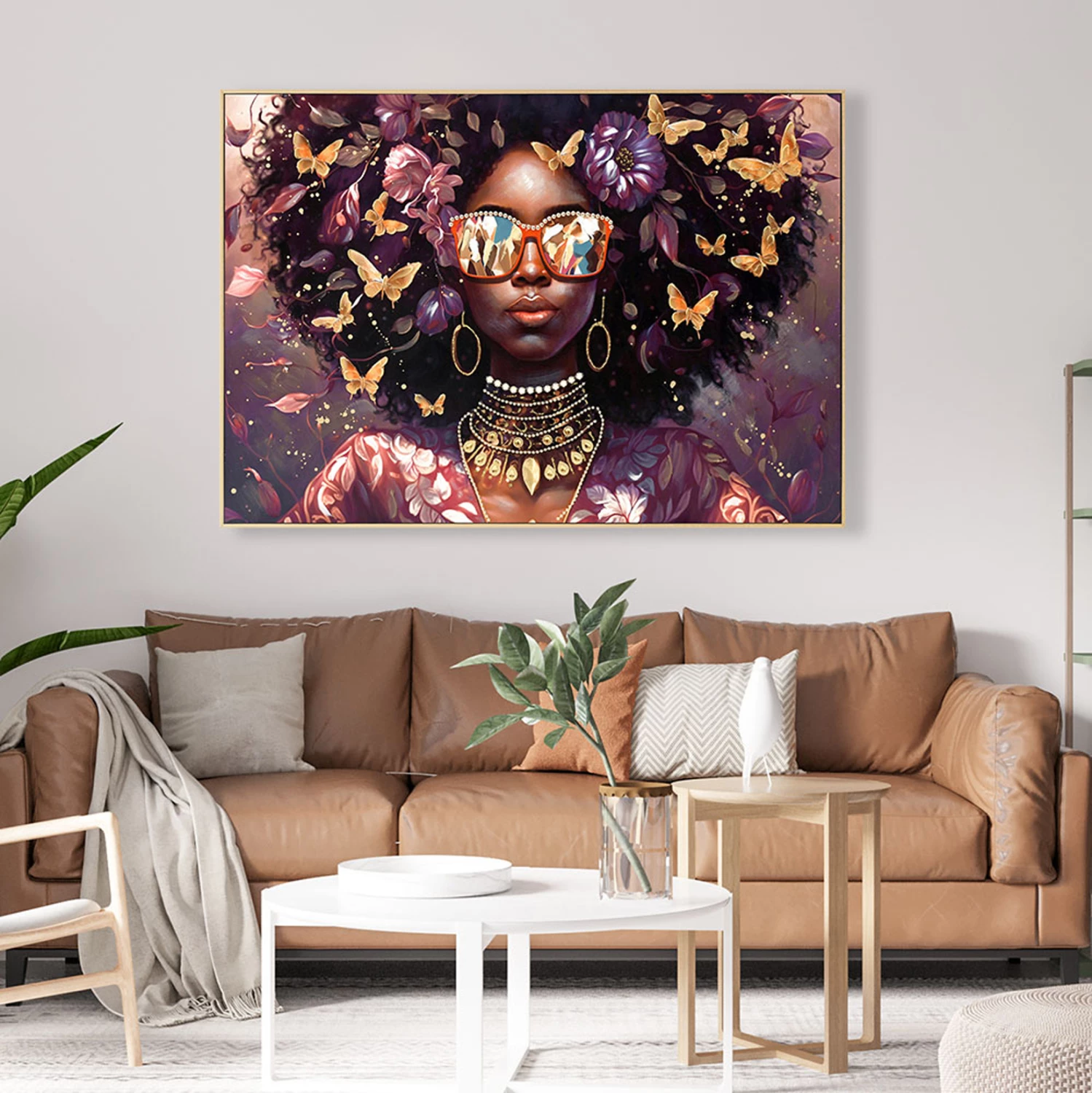 Pikturë muri FH4569, ngjyrë bezhë, kornizë PS, kanavacë e printuar, fytyra e gruas me syze, 82x4,5x82H cm