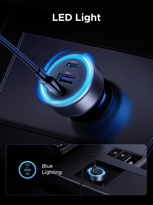 Karikues makine UGREEN 45843 30W, 3 porta (2x USB-C + 1x USB-A), LED blu, gri e errët