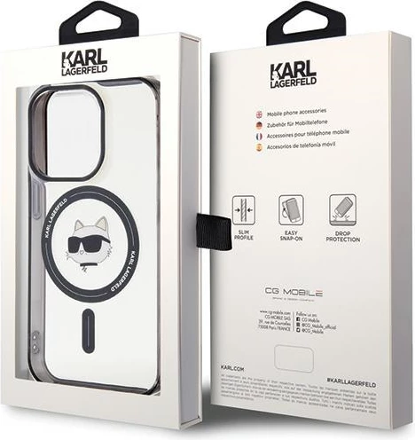 Mbështjellës Karl Lagerfeld IML Choupette's Head MagSafe për iPhone 15 Pro, Transparent