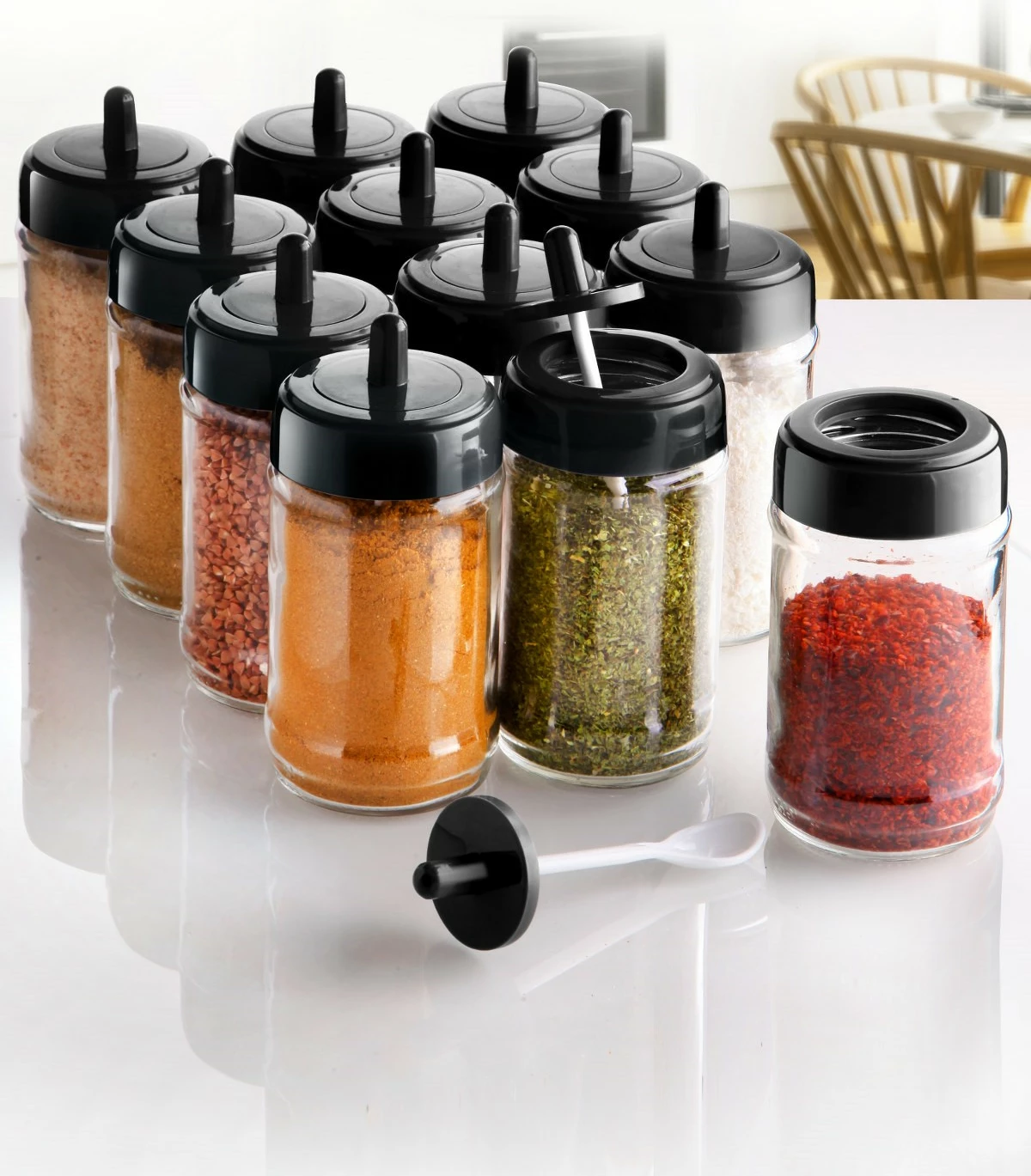 Set kavanozash për erëza (12 copë), Hermia, ngjyrë e zezë, 6.5x6.5x13cm