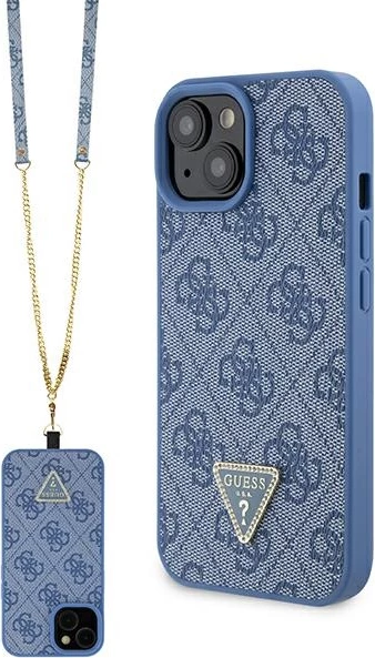 Mbështjellës Guess Crossbody 4G Metal Logo për iPhone 15/15 Plus, 6.1", Kaltër
