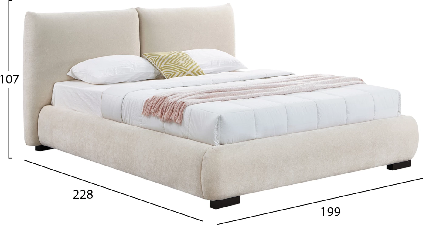 Krevat dopio me hapësirë për depo, material lëkure të butë (faux fur), ngjyrë bezhë e çelët, NUVIA CD728.03, dyshek 160x200cm