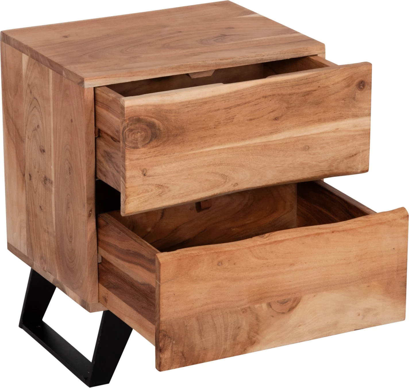 Komodinë natyrale ALICIA, dru akacie, këmbë metalike, 45x35x56cm