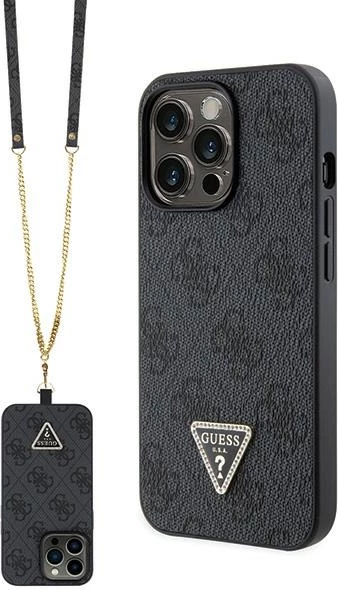 Mbështjellës Guess GUHCP13LP4TDSCPK për iPhone 13 Pro / 13, Crossbody 4G Metal Logo, i zi me rrip