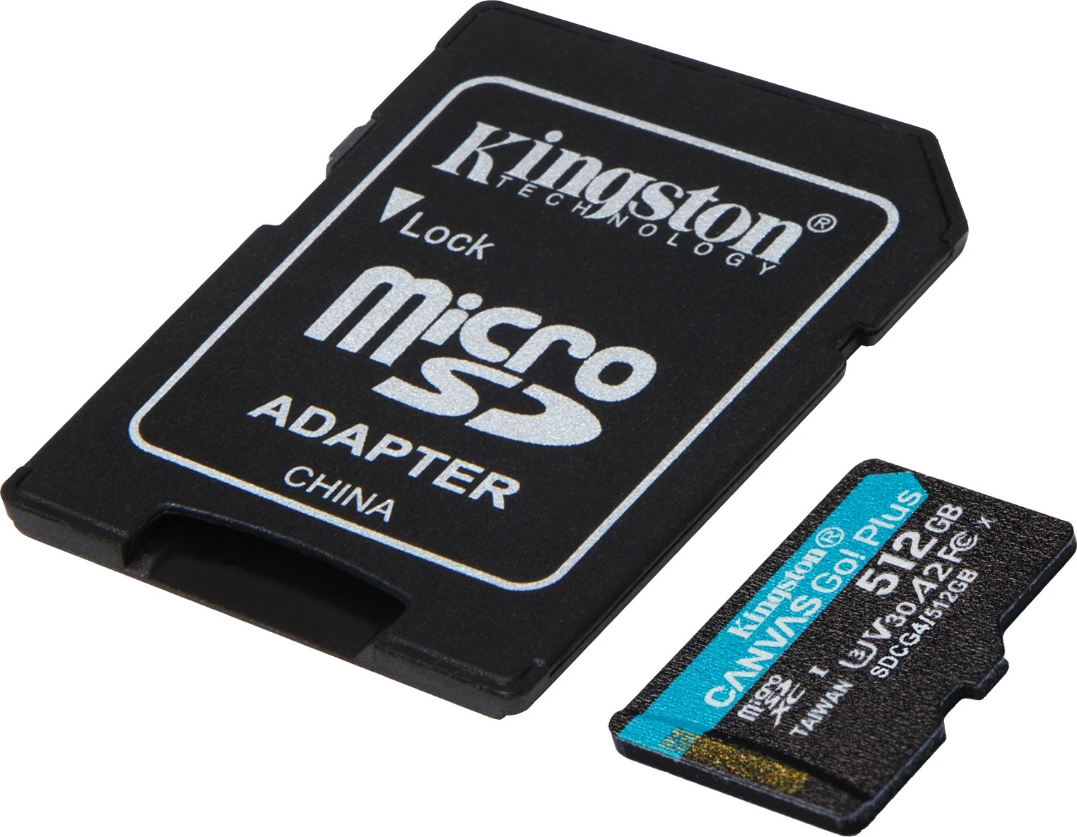 Kartelë microSD Kingston Canvas Go Plus 512GB, 200MB/s, me adapter, e zezë/turquoise
