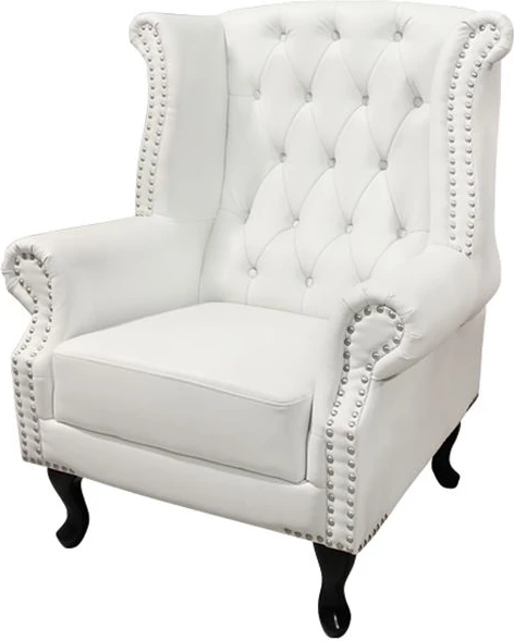 Fotelje Chesterfield, Polina, FH0053.02, lëkurë PU e bardhë, 83x75x107 cm