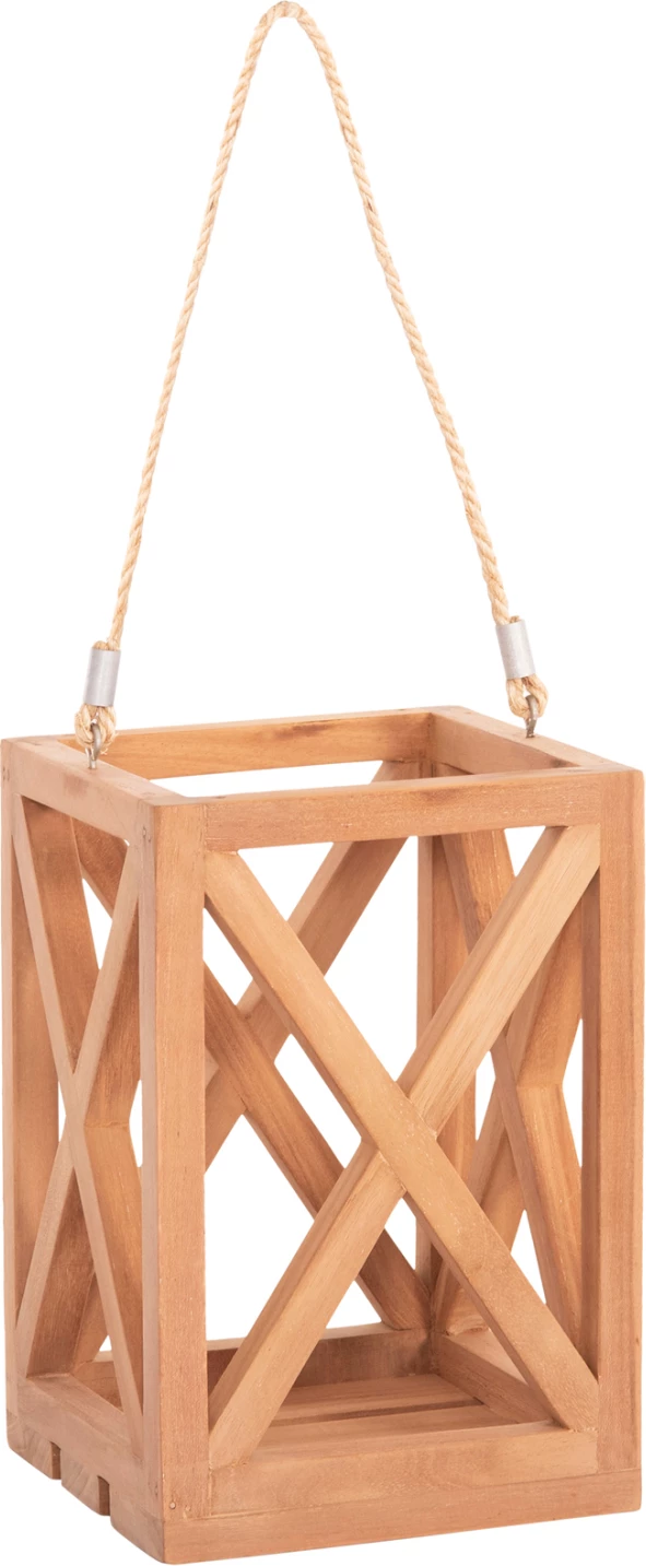 Dekorative llambë tavoline për qirinj, dru teak, ngjyrë natyrale, FENT FH4581, 20x20x30-58Hcm