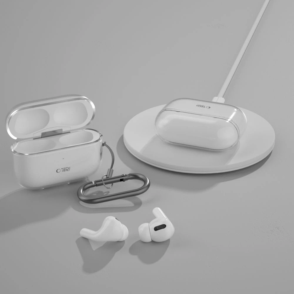 Mbështjellës Tech-Protect FlexAir për AirPods Pro/Pro 2, Transparent, me karabiner