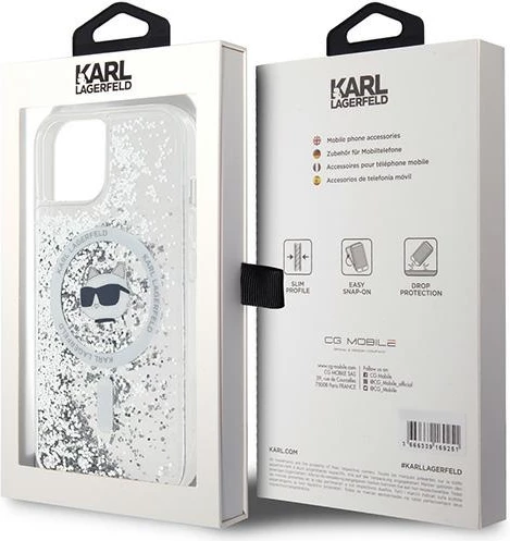 Mbështjellës Karl Lagerfeld Liquid Glitter Choupette Head MagSafe për iPhone 13, Transparent