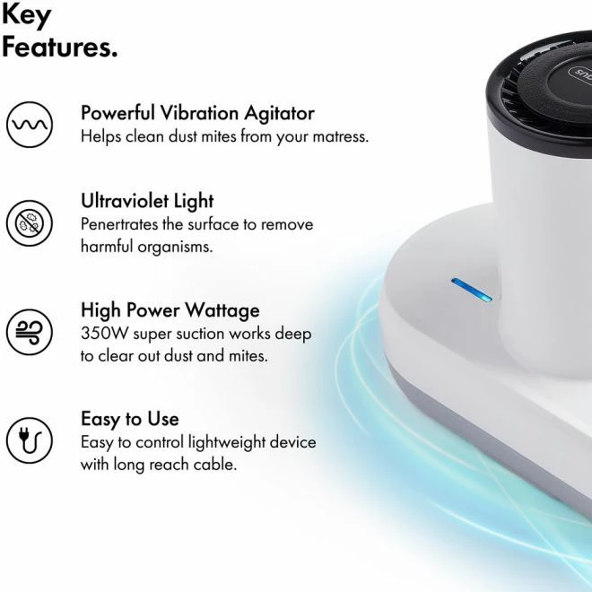 Fshesë me korrent UV për dyshek VonHaus 3500223, 350W, 8000Pa, 0.3L, filtër HEPA, kabllo 4m, e bardhë