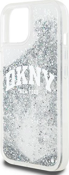 Mbështjellës DKNY Liquid Glitter Big Logo për iPhone 15/14/13, Bardhë