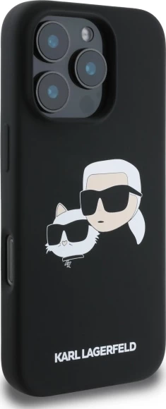 Mbështjellës Karl Lagerfeld Silicone Case Heads Print MagSafe për iPhone 16 Pro, i zi