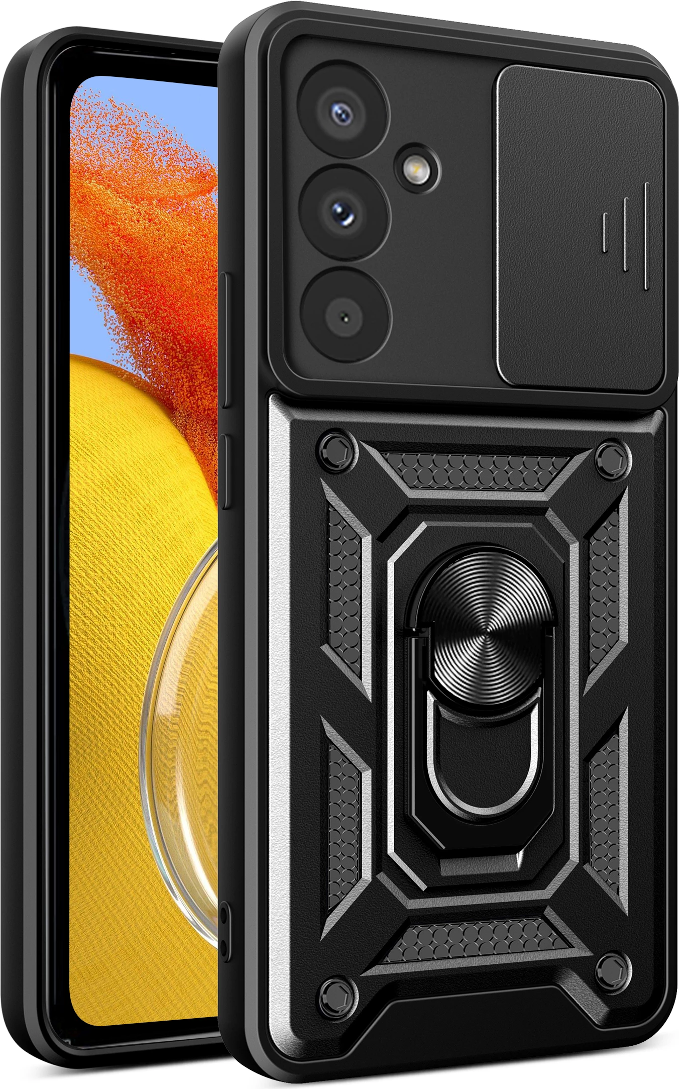 Mbështjellës Hurtel Hybrid Armor Camshield për Samsung M14, me kapak kamere, i zi