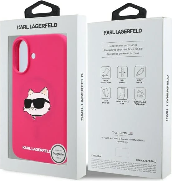 Mbështjellës Karl Lagerfeld Silicone Choupette Head MagSafe për iPhone 16, Fuchsia