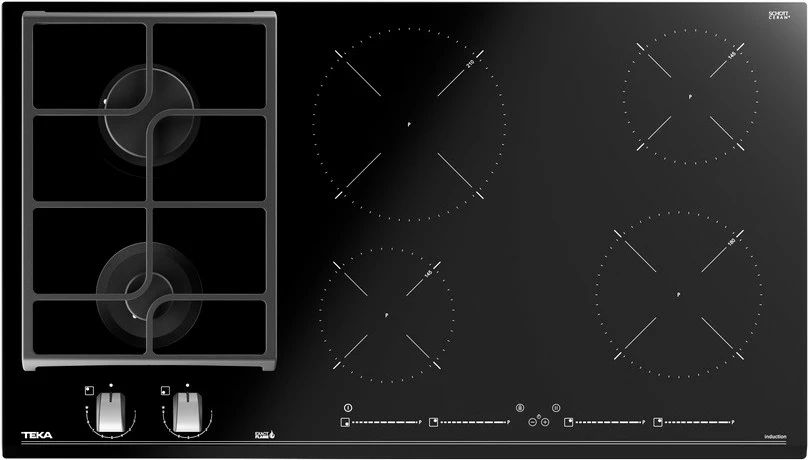 Pllakë gatimi TEKA JZC 96324 ABC BK (E4), 90 cm, 4 zona induksion + 2 djegës gaz, e zezë