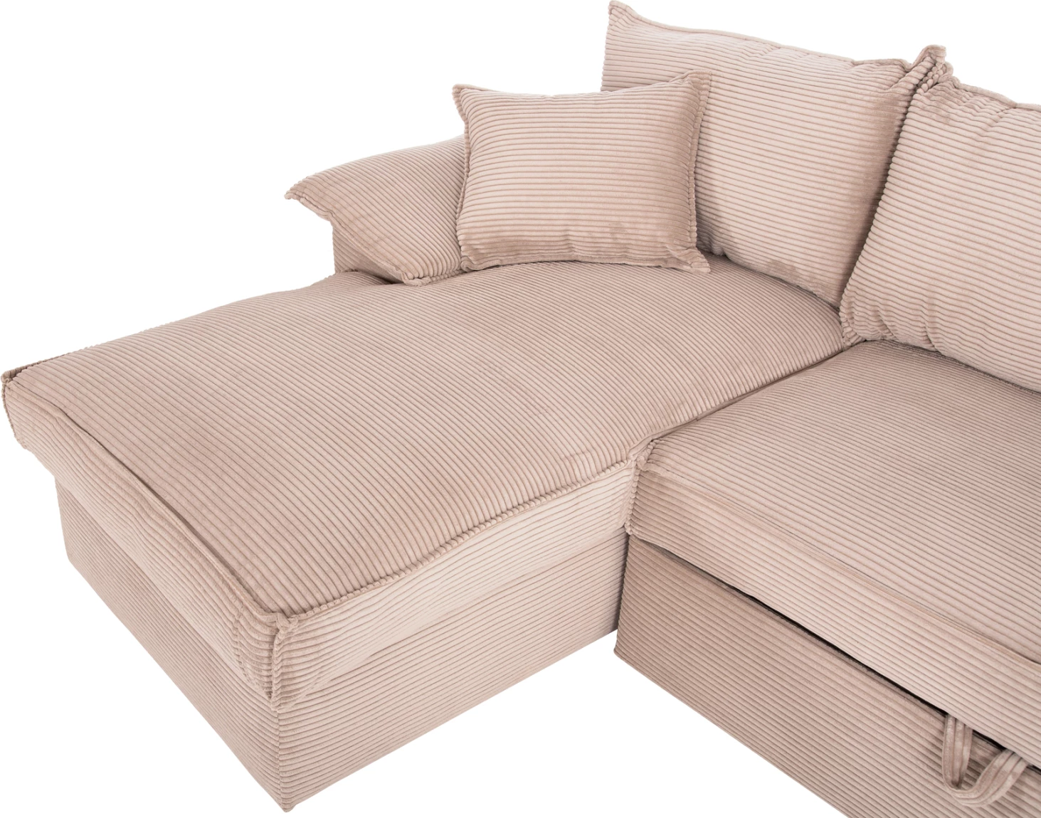 Divan këndor (majtas) me hapësirë ruajtjeje ALDO FH3276.01L, pëlhurë bezhë, 256x91-159x87H cm