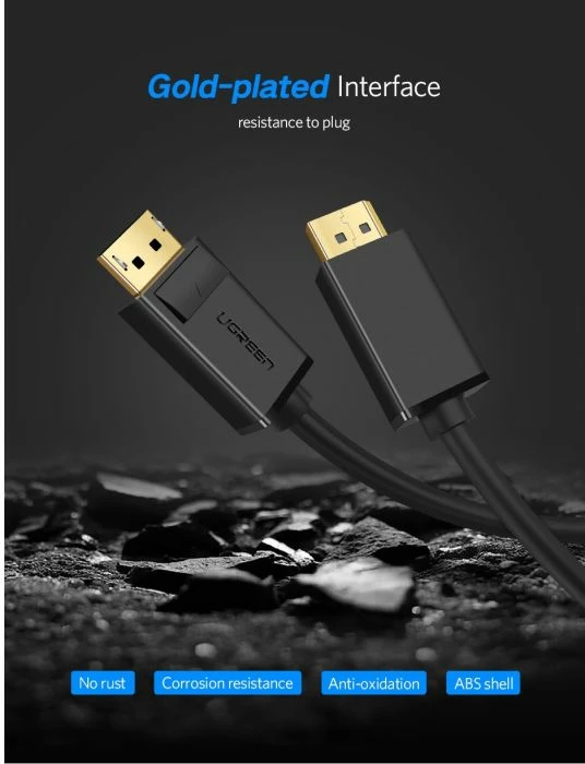 Kabllo DisplayPort UGREEN 10245, DP 1.2, 1.5 m, 4K@60Hz, mashkull-në-mashkull, e zezë, BOX