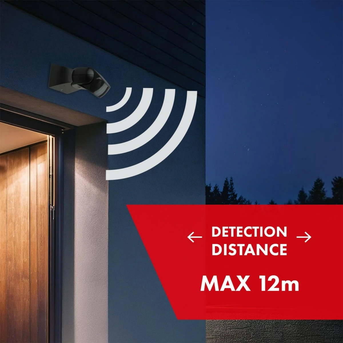 Sensor lëvizjeje PIR, Maclean, MCE201 B/B, 12 m 180° IP65 220-240V AC, e zezë