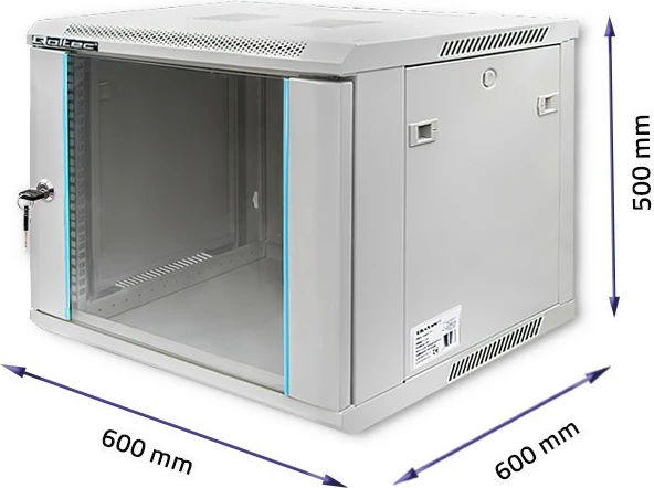 Kasë RACK Qoltec 9U, 600x600x500mm, për mur, Gri