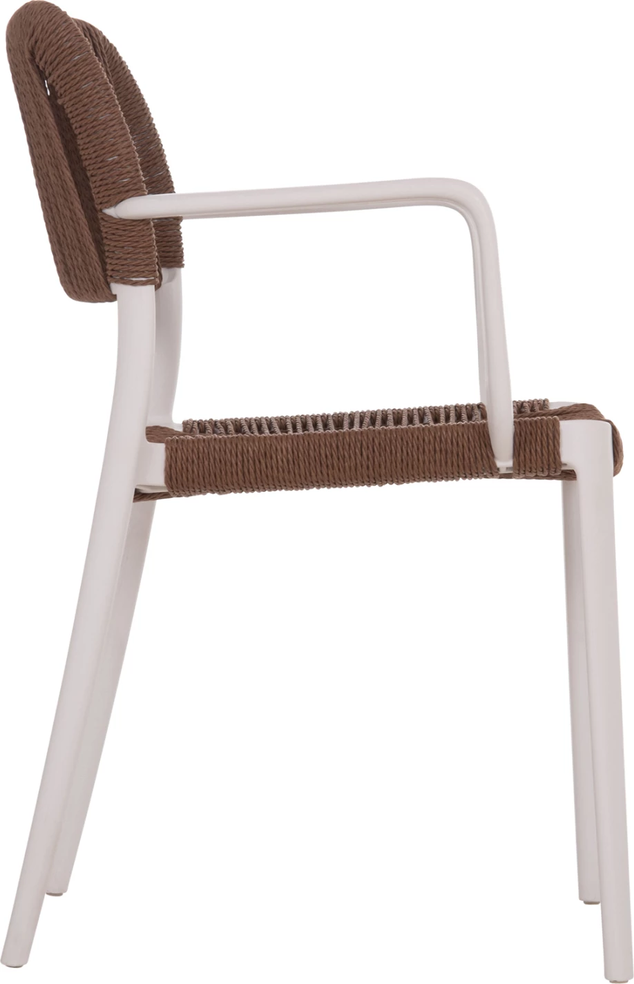 Karrige për tavolinë për terasë STRIDER, kornizë e bardhë, litar kafe, FH6391.01, 57x53x80cm, set prej 5 copash