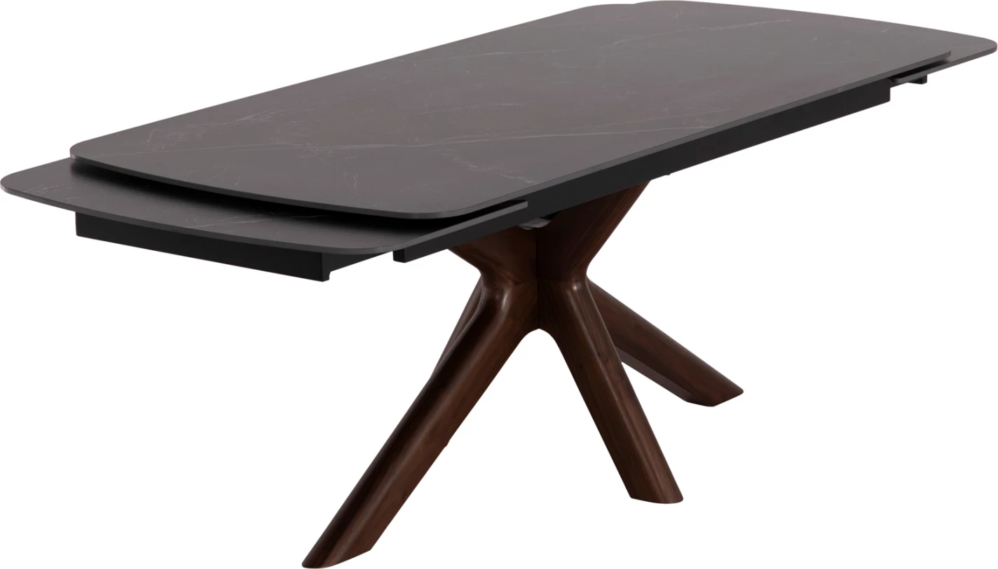 Tavolinë ngrënieje HORIZON, sipërfaqe qeramike, këmbë betuli me shtresë arre, CD18091.01, 180x90x76cm