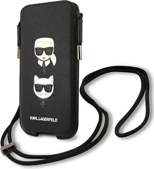 Mbështjellës Karl Lagerfeld Saffiano Ikonik Karl&Choupette Head për celular 6.7", e zezë