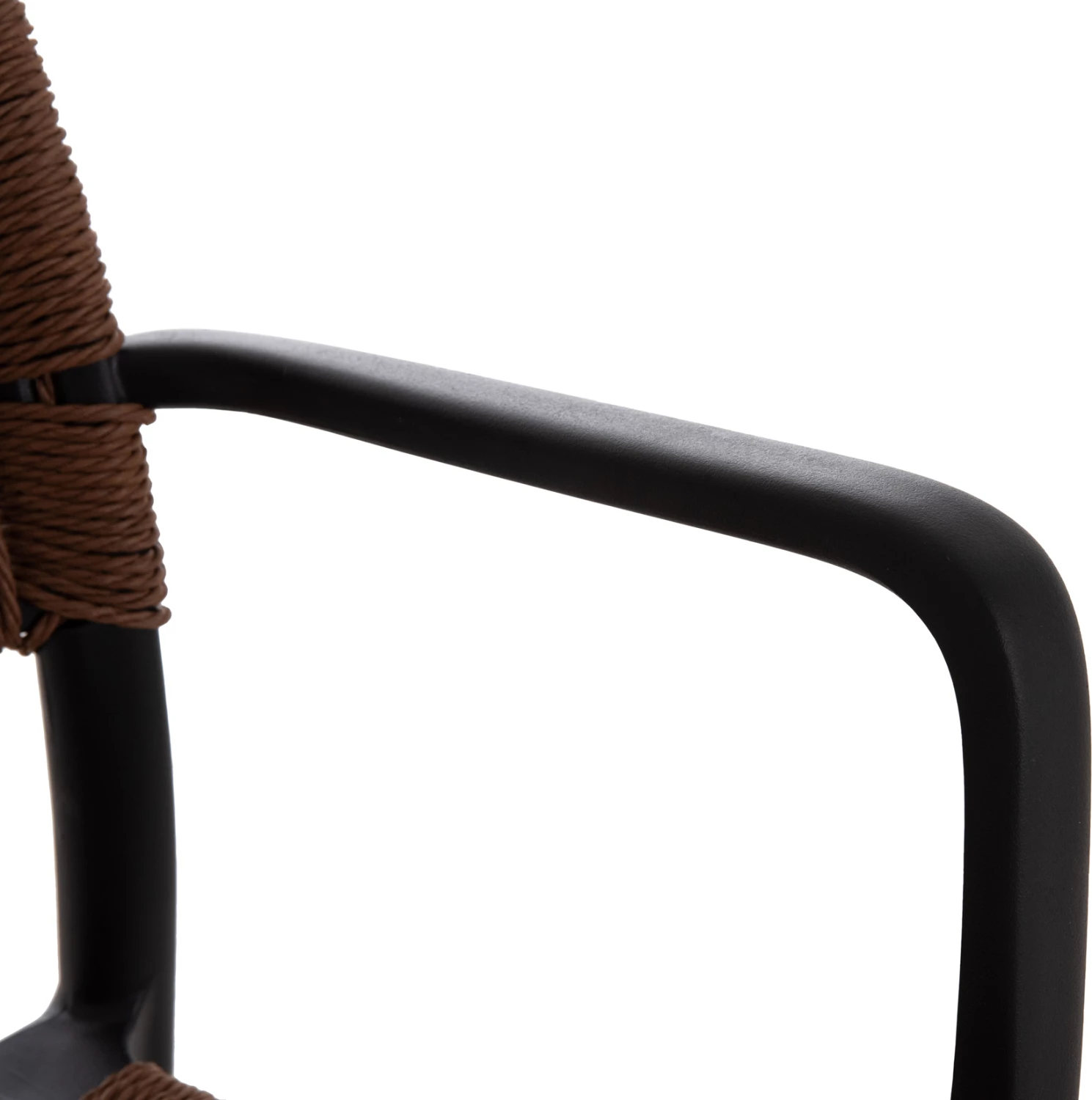 Karrige për jashtë për tavolinë, STRIDER, kornizë e zezë, litar kafe, 57x53x80cm, set prej 5 copash