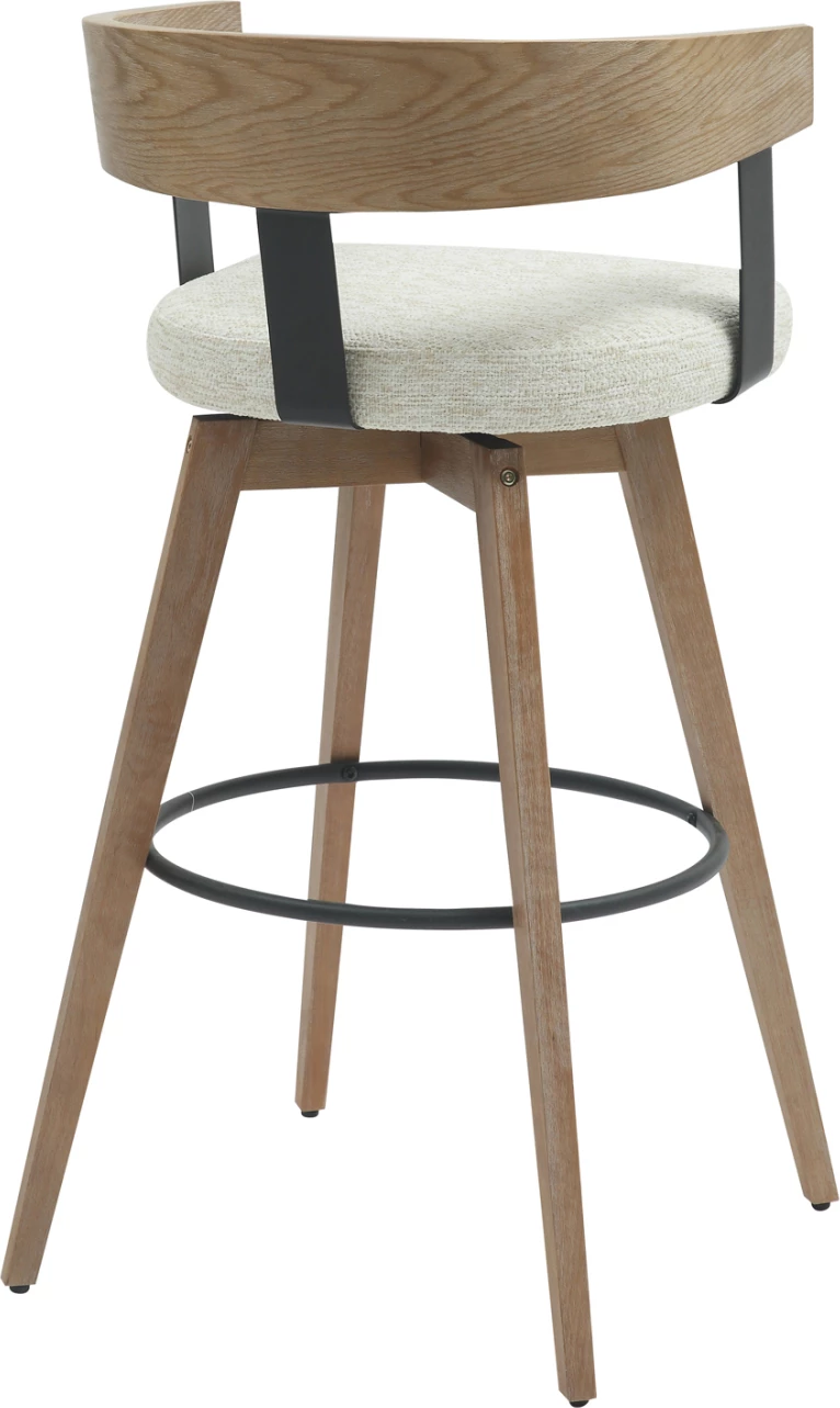 Karrige për bar, lartësi mesatare, rrotulluese, LANI FH9988.01, këmbë druri ahu, shpinë kompensatë, ndenjëse pëlhure ecru, 52,5x50.5x88H cm, set prej 2 copash