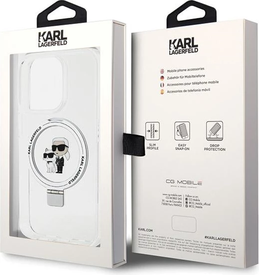 Mbështjellës Karl Lagerfeld Ring Stand Karl&Choupette MagSafe për iPhone 13 Pro Max, Bardhë