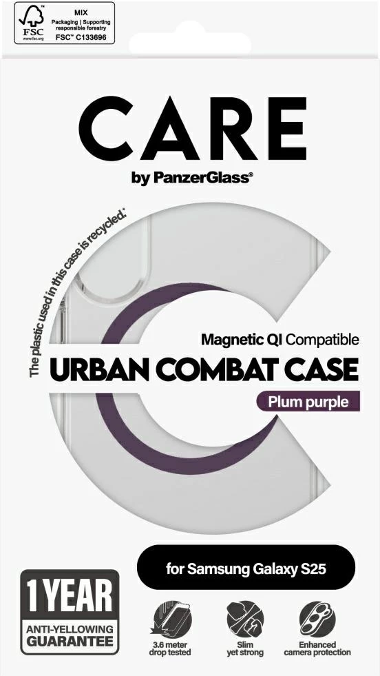 Mbështjellës PanzerGlass CARE Urban Combat për Samsung Galaxy S25, Transparent, Plum Purple