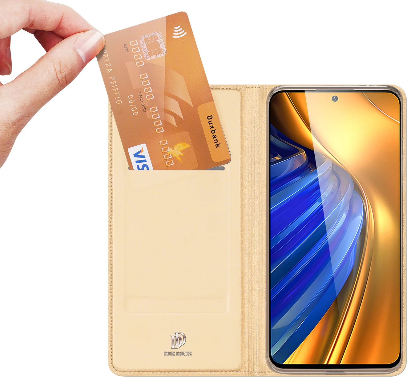 Mbështjellës Dux Ducis Skin Pro për Xiaomi Poco F4 5G, me xhep kartelash, funksion stand, lëkurë ekologjike, Ari