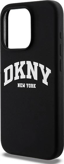 Mbështjellës DKNY Liquid Silicone me logo të bardhë, MagSafe, për iPhone 15 Pro, i zi