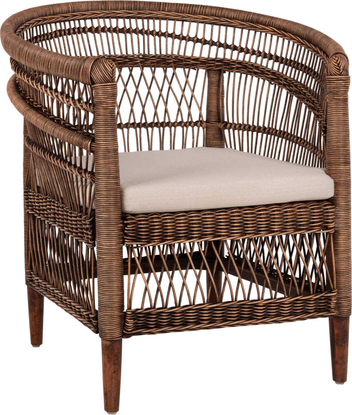 Karrige MALAWI FH9635.01 dru mahogany me rattan, jastëk kafe-bardhë, 80x70x86H cm