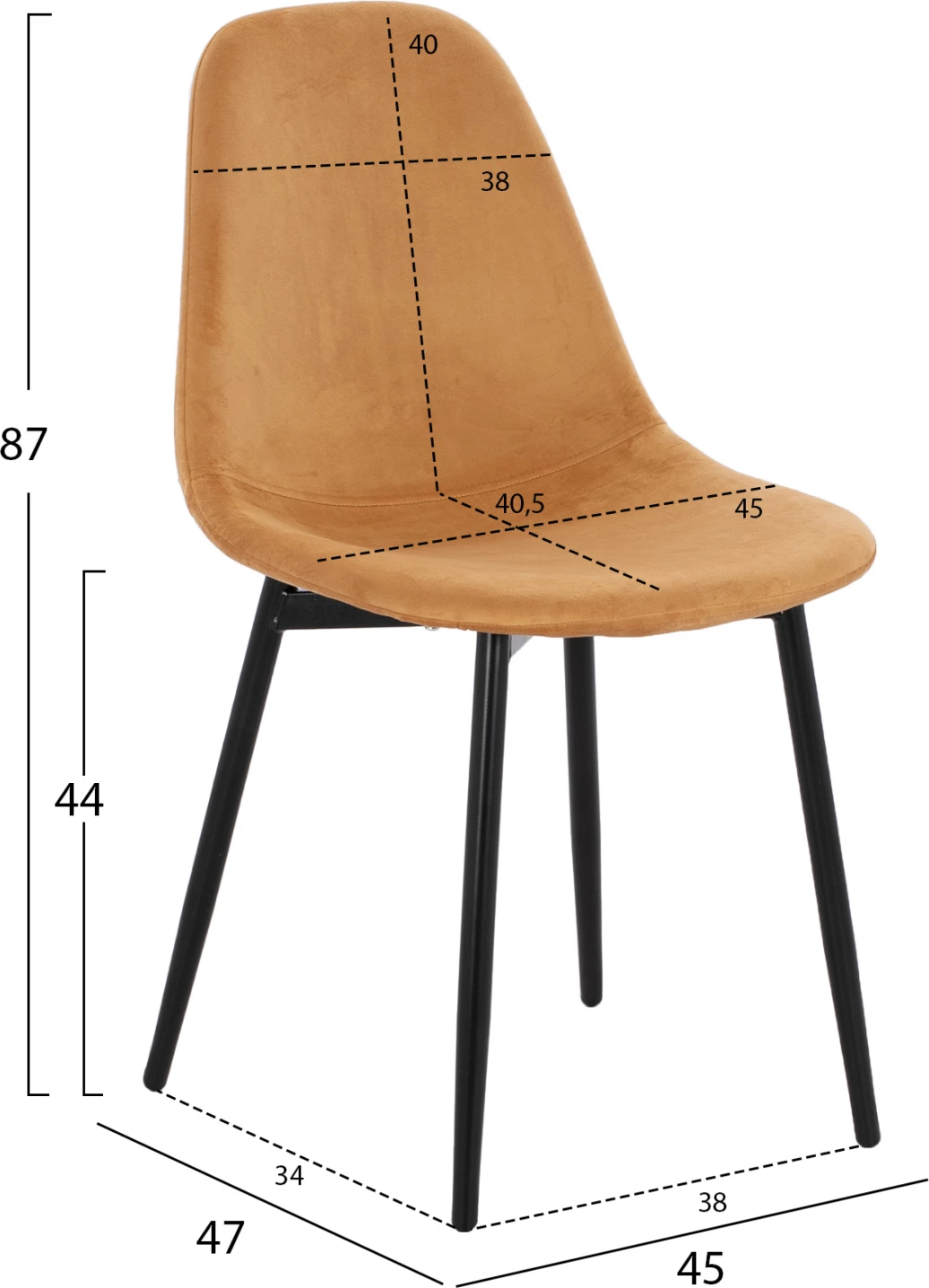 Karrige Leonardo Velvet Gold me këmbë metalike 45x47x87Y cm. ΗΜ00100.09, set prej 4 copë